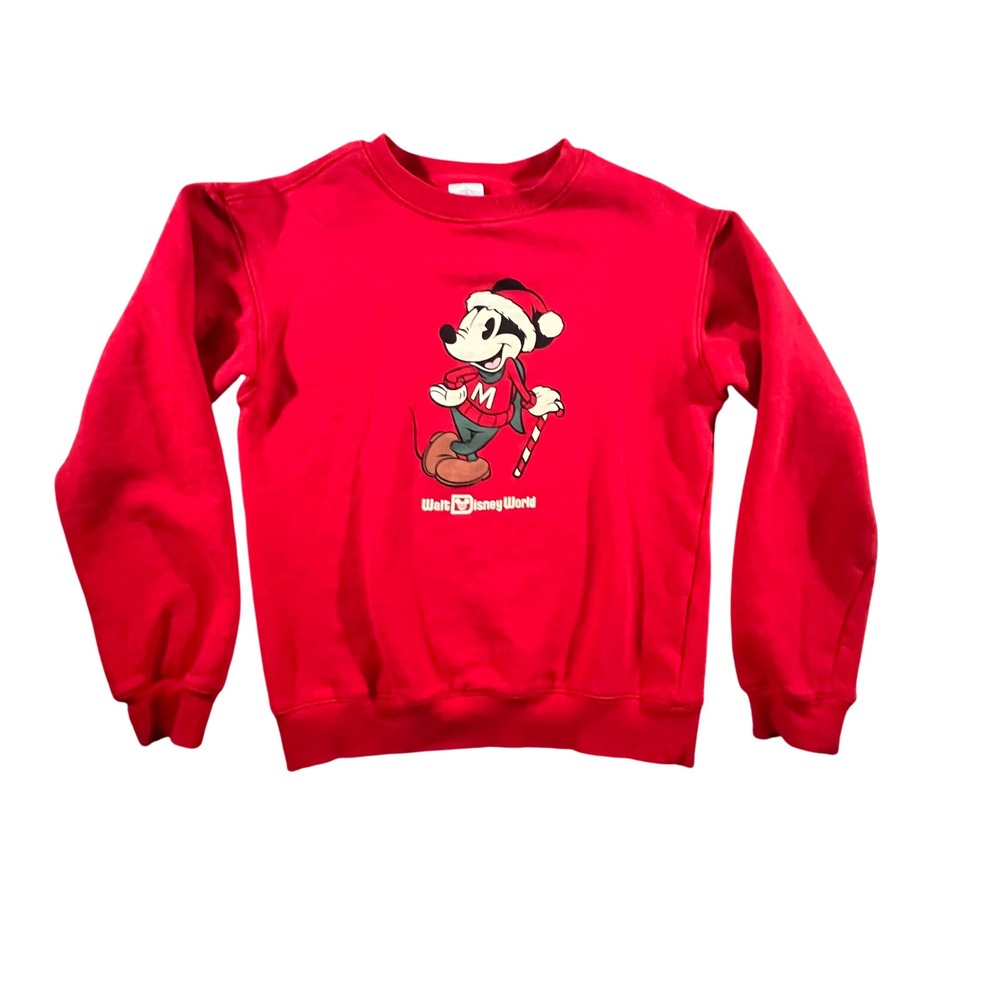 Disney Sweatshirt Unisex Small Red Santa Mickey Walt Disney World Christmas